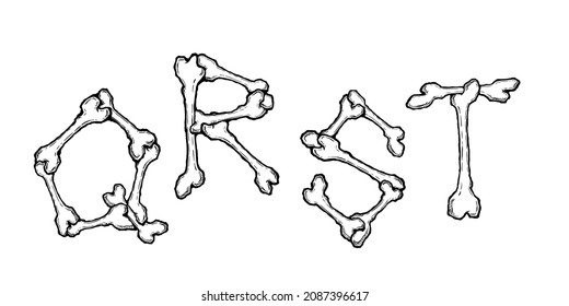 Bones alphabet. Vector illustration in cartoon style on white background. Set 5. EPS 10