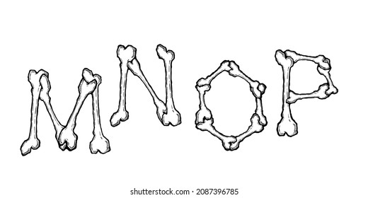 Bones alphabet. Vector illustration in cartoon style on white background. Set 4. EPS 10