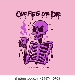 Bones Coffee, Illustration, Art, Coffee, Skeleton, funny