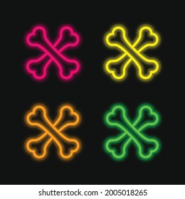 Bones Cross four color glowing neon vector icon