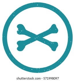 Bones Cross grainy textured icon inside circle for overlay watermark stamps. Flat symbol with dust texture.