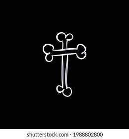 Bones Cross Religious Halloween Sign Outline blue gradient vector icon