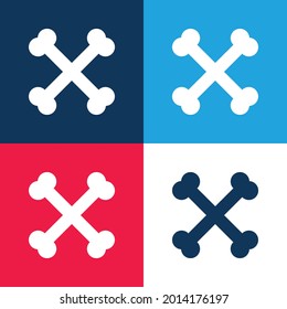 Knochen Überkreuzt Blau und Rot vier Farben minimale Icon Set