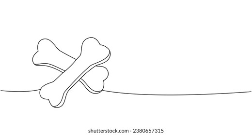 Bones, dog toy one line continuous drawing. Animals accessories, pet toy supplies continuous one line illustration. Vector minimalist illustration.