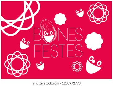 Bones Festes - Happy Holidays lettering written in catalan and hand drawn tio de Nadal, or Christmas Log. Flat vector illustration for posters, prints, cards, seasonal design, decoration, events, web.