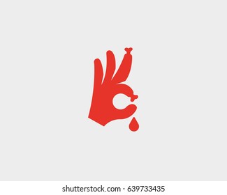 Bones fingers vector sign. Hand Ok blood symbol logotype icon. Humor optimism symbol