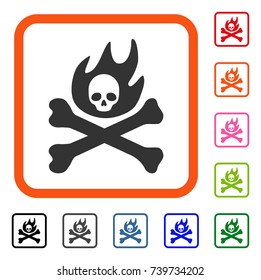 Bones Fire icon. Flat grey iconic symbol in an orange rounded rectangular frame. Black, gray, green, blue, red, orange color versions of Bones Fire vector. Designed for web and application UI.