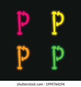 Bones Halloween Typography Filled Shape Of Letter P four color glowing neon vector icon
