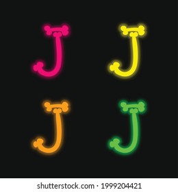 Bones Halloween Typography Letter J four color glowing neon vector icon