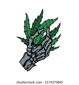 Bones Hand With Cannabis Leaf Free Vector