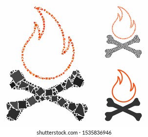 Bones hell fire composition of trembly elements in various sizes and shades, based on bones hell fire icon. Vector trembly parts are united into composition.