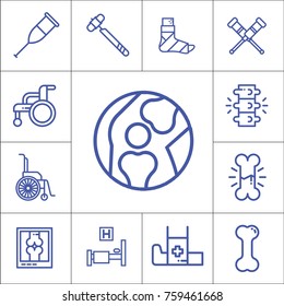 Bones, hospital, traumatology items, isolated flat linear vector icons