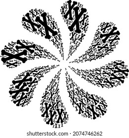 Bones icon centrifugal cluster turbine salute composition. Rotation centrifugal explosion combined from scattered bones icons.