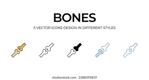 Diseño de iconos de huesos en estilo Cinco con pulsación editable. Línea, Sólido, Línea plana, Color de tono Duo y Línea de degradado de color. Adecuado para diseño de páginas Web, aplicaciones móviles, UI, UX y GUI.