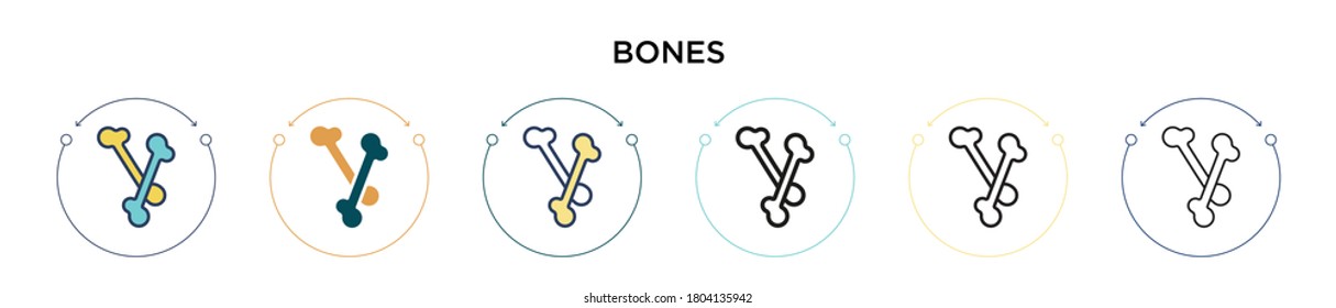Icono de huesos en el estilo relleno, delgado, contorno y trazo. Ilustración vectorial de dos huesos negros y de color iconos vectoriales pueden utilizarse para móviles, ui, web