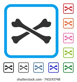 Bones icon. Flat grey iconic symbol inside a light blue rounded squared frame. Black, gray, green, blue, red, orange color versions of Bones vector. Designed for web and app interfaces.