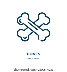 Bones icon. Linear vector illustration from pet grooming collection. Outline bones icon vector. Thin line symbol for use on web and mobile apps, logo, print media.