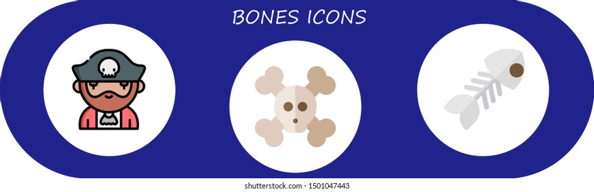 bones icon set. 3 flat bones icons.  Simple modern icons about  - pirate, fish bone