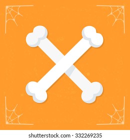 Bones icon. Vector crossbones icon. Cartoon skeleton bones. Halloween illustration isolated on stylized orange background. Vector illustration