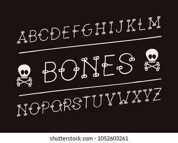 Bones italic font. Vector alphabet letters. Typeface design. 