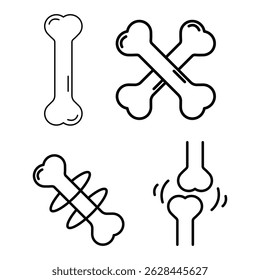 Bones joint icon set with skeleton structure anatomy orthopedic medical health care symbols in outline vector illustration style.
