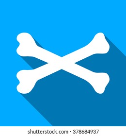 Bones long shadow vector icon. Style is a flat light symbol with rounded angles on a blue square background.