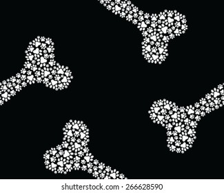 Bones made of footprints of cat and dog, wallpaper, seamless, vector