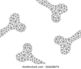 Bones made of footprints of cat and dog, wallpaper, seamless, vector