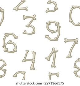 Bones numbers, vector digits. Cartoon isolated numbers on white background
