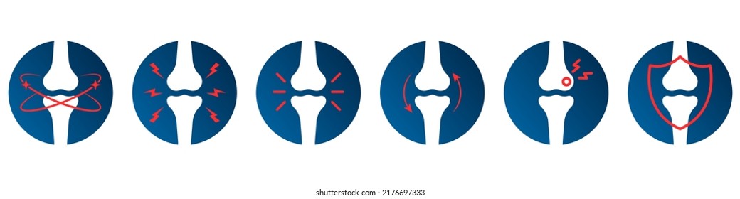 Bones Pain Icon Set. Rheumatology And Traumatology Concept. Ache Of Knee, Hand, Leg Skeleton. Bones Joint Illness Icon. Arthritis, Osteoporosis, Bone Injury And Inflammation. Vector Illustration.