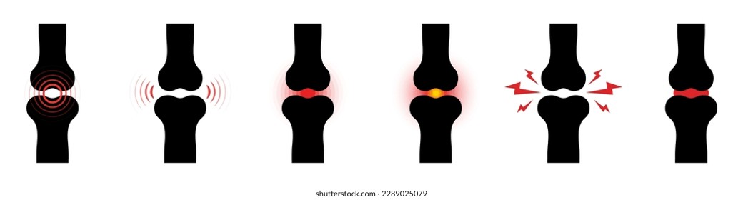 Bones pain red circles - vector set. Medicine concept.