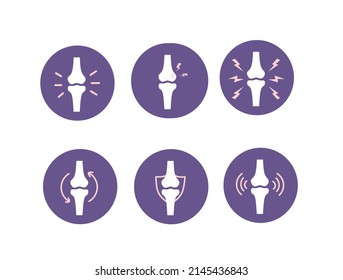 
Knochen Schmerzen Silhouette Symbol Set. Knochenverletzung, Arthritis, Osteoporose, Entzündungsbild. Knie, Hand, Leg Skelett. Knochen Gemeinsames Krankheitsbild. Einzelnes Vektorbild