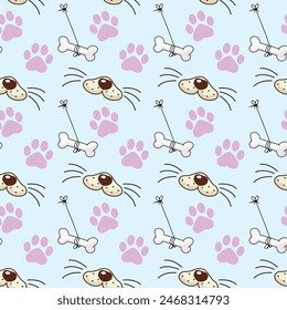 Bones And Paws Seamless Vector Pattern Design