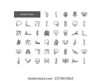 Bones, pixel perfect, editable stroke, up scalable square line vector icon set