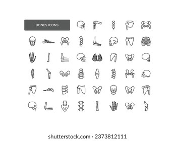 Bones, pixel perfect, editable stroke, line vector icon set