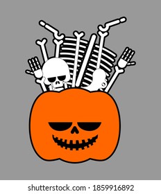 Bones in pumpkin isolated. Halloween holiday symbol. vector illustration