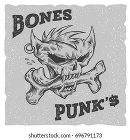 Bones Punks vector illustration. Ink line vector on grey background. Grunge background