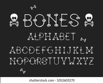 Bones regular font. Vector alphabet letters. Typeface design. 