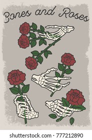 Bones and Roses. Vector Traditional Tattoo Design