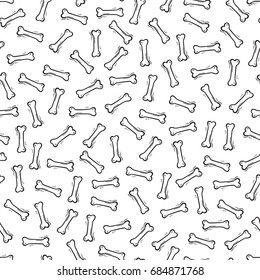 Bones Seamless pattern. Dogs food Background. Hand drawn doodle Dog bone