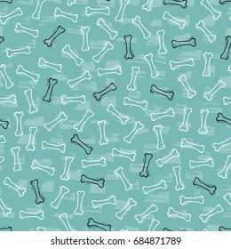 Bones Seamless pattern. Dogs food Background. Hand drawn doodle Dog bone