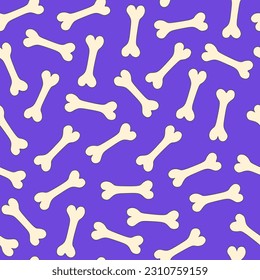 Bones Seamless Pattern for dogs. Funny violet doggy endless background with falling white bones for pets, wallpaper, veterinary. Repeat vector illustration