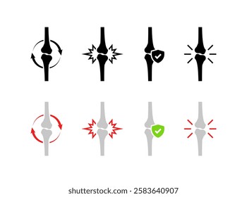 Bones set icons. Fracture icons. Flat and silhouette style. Vector icons.