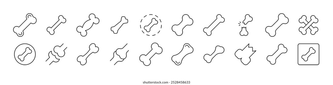 Bones einfache isolierte Linie Icons Sammlung. Bearbeitbarer Strich. Geeignet für Webseiten, Bücher, Karten, Apps