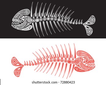 Bones of a skeleton of fish in a vector