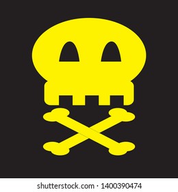 bones and skull on a black background. yellow skull and yellow bones. pirate symbol