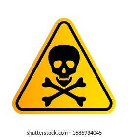 Bones and skull as a sign of toxicity warning. yellow triangle hazard icon. vector illustration isolated on white background