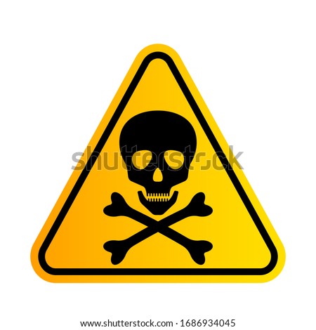 Bones and skull as a sign of toxicity warning. yellow triangle hazard icon. vector illustration isolated on white background