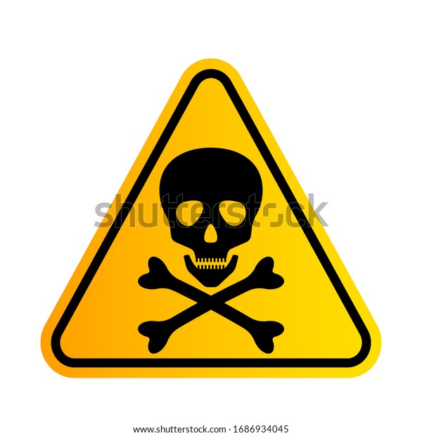 毒性警告の兆候としての骨と頭蓋骨 黄色い三角形の危険アイコン 白い背景にベクターイラスト のベクター画像素材 ロイヤリティフリー