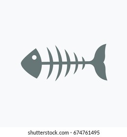 Bones Tuna Salmon Fish Skeleton & Spine Symbol Cartoon Vector. Sea Food Icon. Menu Restaurant Isolated Sign For Web & App. Simple Clean Dead Fish Logo Flat Design Style With Head & Fish 